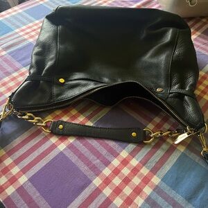 Michael Kors Black Leather Shoulder Bag with Gold Hardware